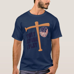 T-shirt Je prie avant de jouer à Basebal Game