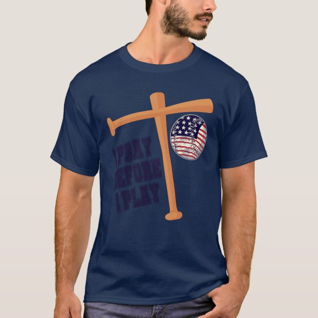 T-shirt Je prie avant de jouer à Basebal Game (Devant)