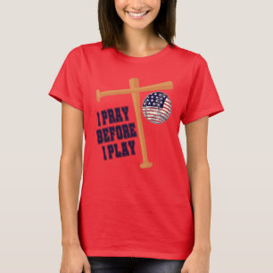 T-shirt Je prie avant de jouer à Basebal Game
