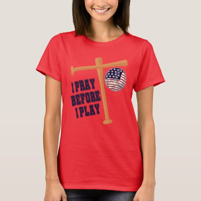 T-shirt Je prie avant de jouer à Basebal Game (Devant)