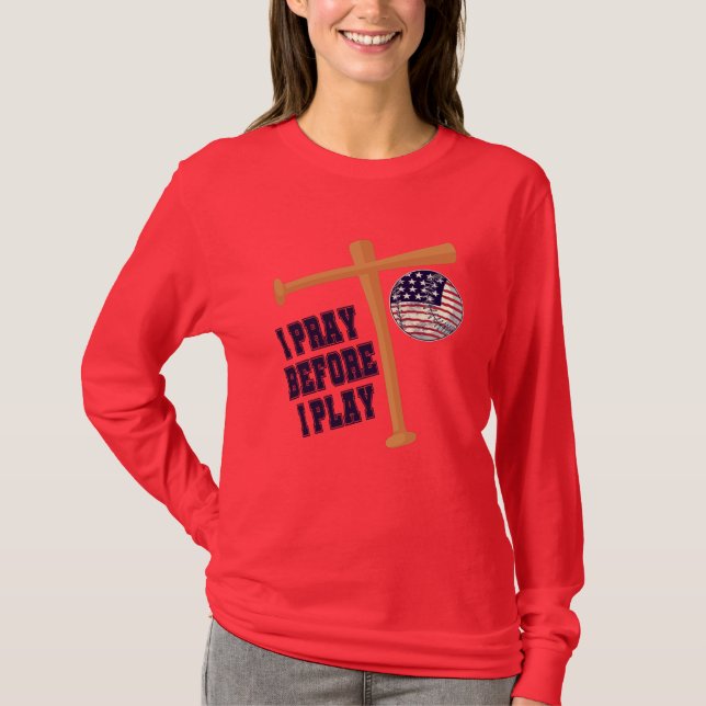 T-shirt Je prie avant de jouer à Basebal Game (Devant)