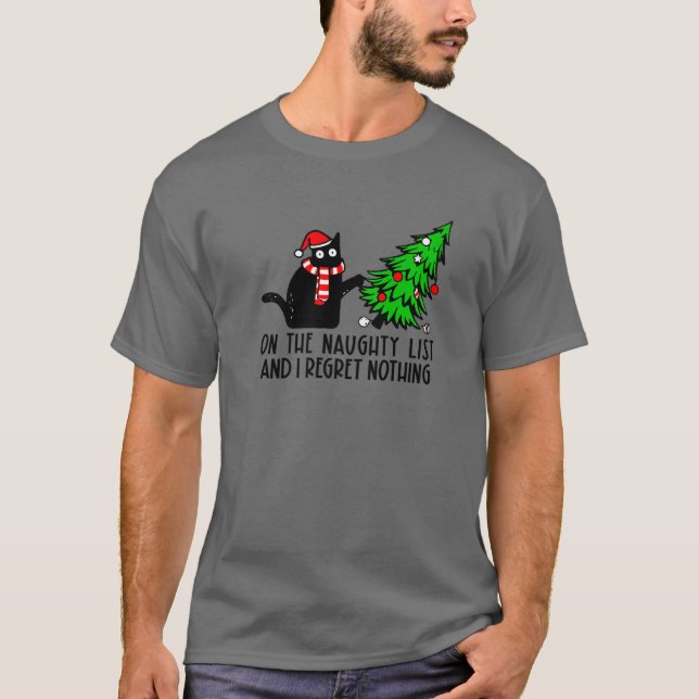 T-shirt Je Regrette Rien Chat Noir Chat Noël Chat Maman Jo (Devant)