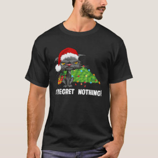 T-shirt Je Regrette Rien De Drôle Chat Aquarellé Santa Hat