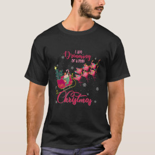T-shirt Je rêve d'un Flamant rose de Noël rose qui tire