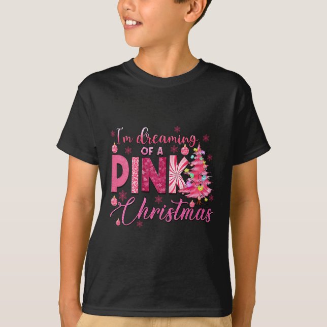 T-shirt Je rêve d'un Noël rose amusant Christ rose (Devant)