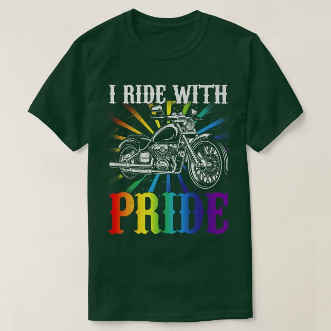 T-shirt Je roule avec fierté, gay biker, arc-en-ciel moto  (Design devant)