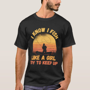 T-shirt Je Sais Poisson Pêche Fille Coucher du soleil Pêch