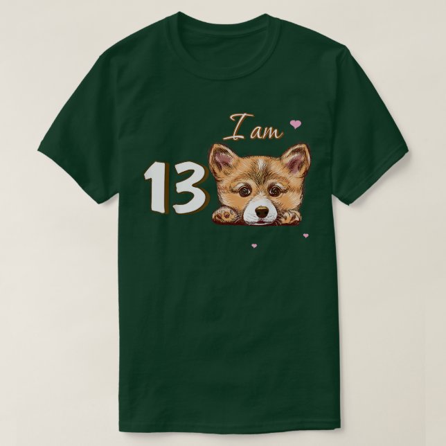 T-shirt Je suis 13 Corgi Cadeau pour 13e cadeau d'annivers (Design devant)