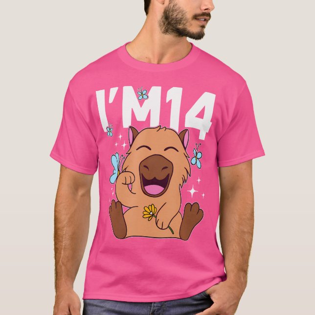 T-shirt Je Suis 14 Anniversaire Capybara 14E Anniversaire  (Devant)
