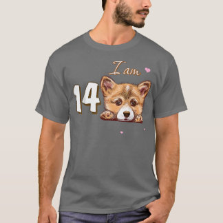 T-shirt Je suis 14 Corgi Cadeau pour 14e cadeau de fan ann