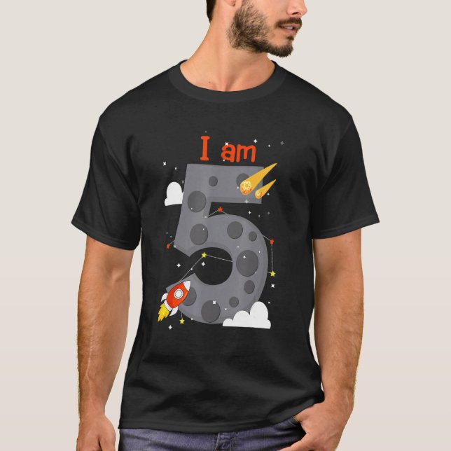 T-shirt Je Suis 5 Anniversaire Fusée Spatiale Météore Drôl (Devant)
