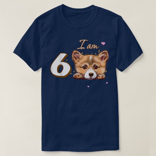 T-shirt Je suis 6 Corgi cadeau pour 6e anniversaire cadeau (Design devant)