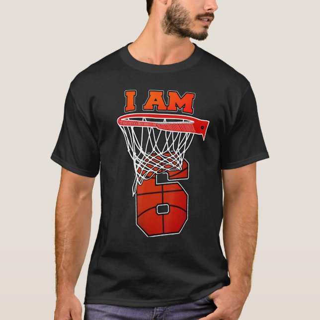 T-shirt Je suis 6 Thème de basket-ball fête d'anniversaire (Devant)