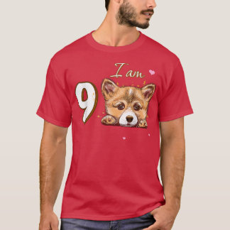 T-shirt Je suis 9 Corgi cadeau pour 9e anniversaire fan ca