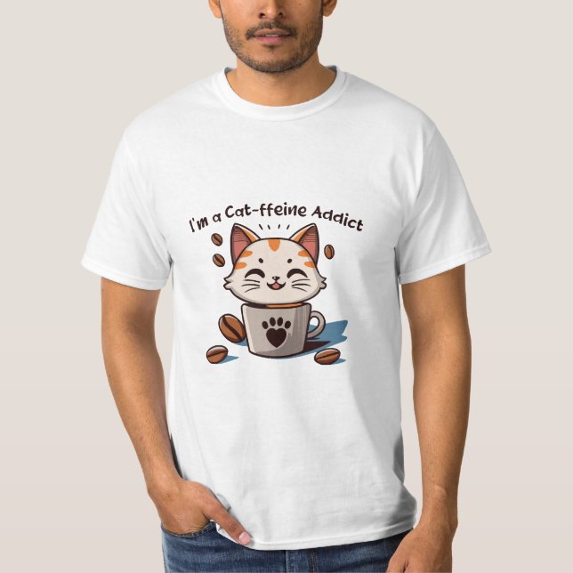 T-shirt Je suis accro à la Cat-fféine (Devant)