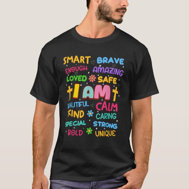 T-shirt Je Suis Affirmation Quotidienne Colorée Christian  (Devant)