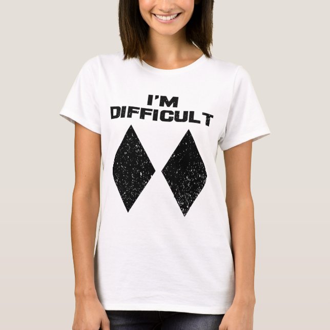 T-shirt Je suis Difficile Drôle Double Diamants Noirs Ski  (Devant)