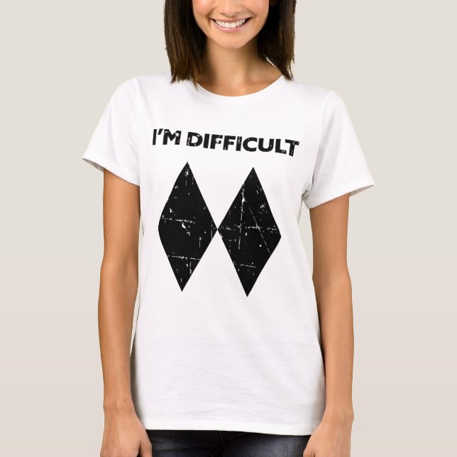 T-shirt Je suis difficile drôle double diamants noirs ski  (Devant)