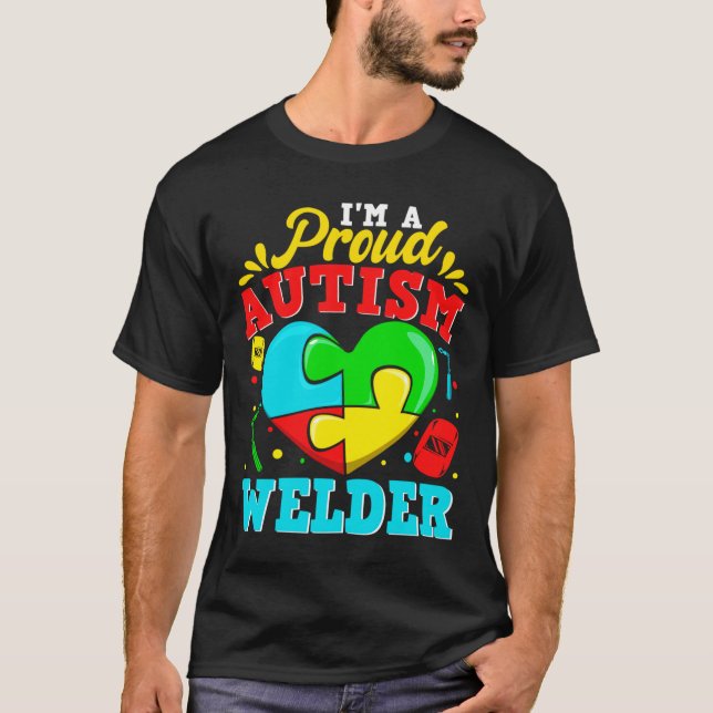 T-shirt Je Suis Fier Autisme Souder Puzzle Coeur Autiste S (Devant)