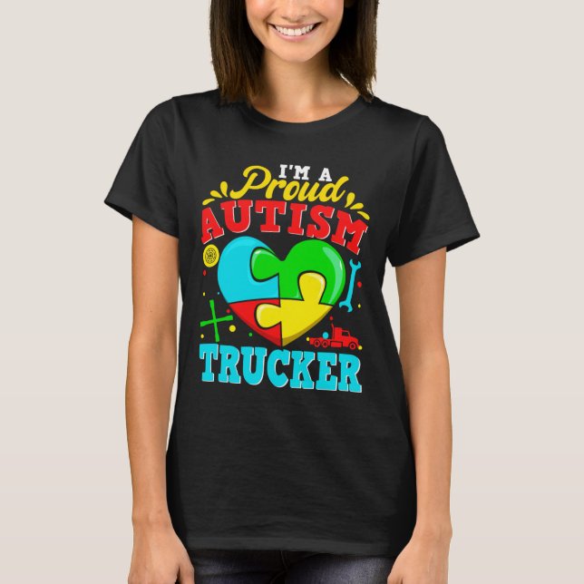 T-shirt Je Suis Fier Autisme Trucker Puzzle Coeur Autistiq (Devant)