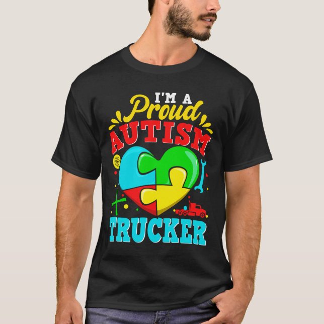 T-shirt Je Suis Fier Autisme Trucker Puzzle Coeur Autistiq (Devant)