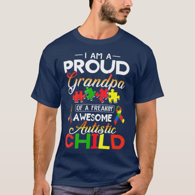 T-shirt Je Suis Fier Grand-Père Autiste Enfant Autisme Puz (Devant)