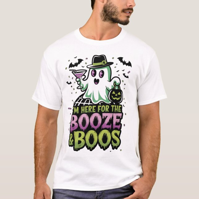 T-shirt Je suis ici pour l’Halloween des Chemises Booze &  (Devant)