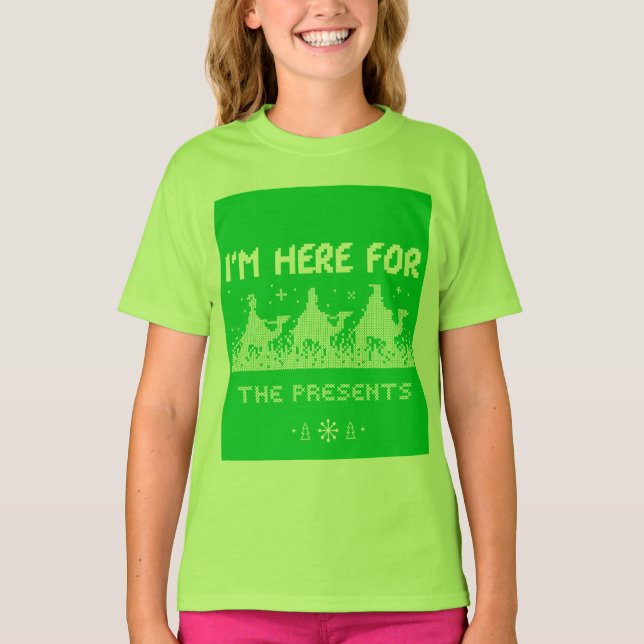 T-shirt Je suis ici pour les cadeaux (Devant)