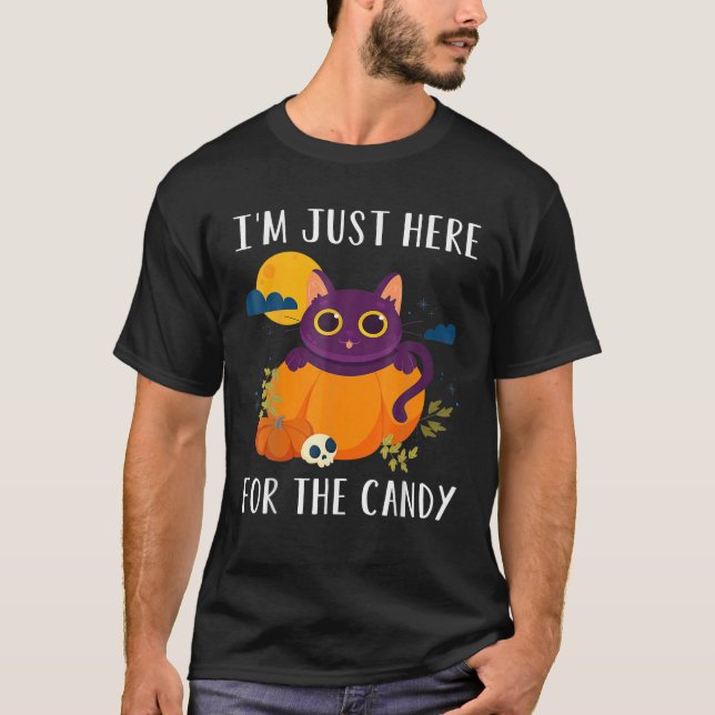 T-shirt Je suis juste ici pour le chat Halloween de sorciè (Devant)