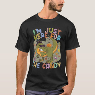 T-shirt Je Suis Juste Ici Pour L'Halloween Candy Cute Dino