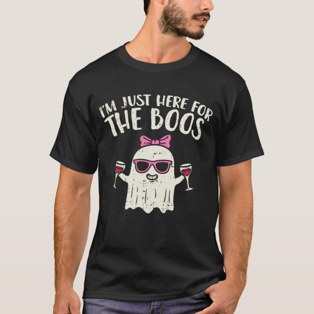 T-shirt Je Suis Juste Ici Pour L'Halloween Du Vin Ghost Bo (Devant)