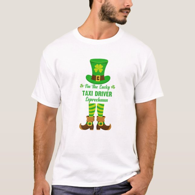 T-shirt Je suis Le Chanceux Chauffeur de Taxi Leprechaun F (Devant)