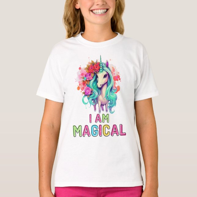 T-shirt Je Suis Magique Floral Unicorn (Devant)