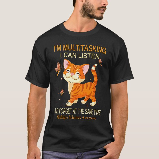 T-shirt Je suis multitâche je peux écouter chat (Devant)