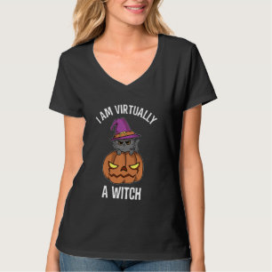 T-shirt Je Suis Pratiquement Une Sorcière Chat Noir Distan