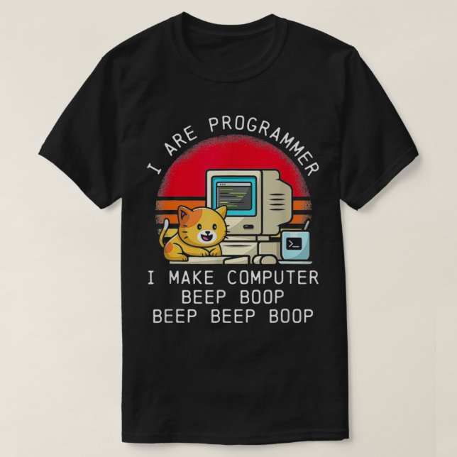 T-shirt Je suis programmeur Cat Cute Beep Boop Retro Vinta (Design devant)