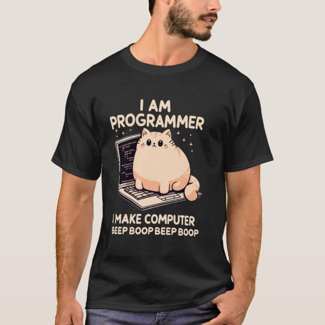 T-shirt Je suis programmeur je fais du codage de chat d'or (Devant)
