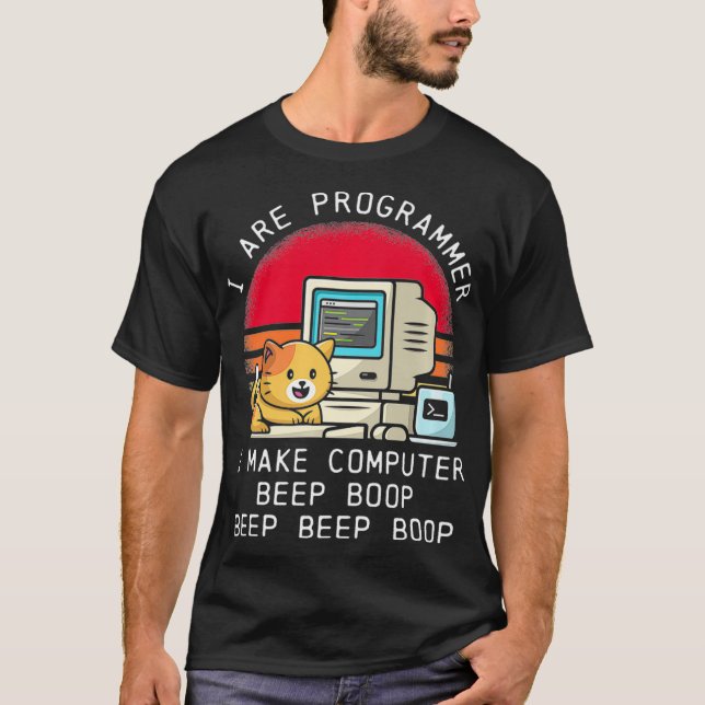 T-shirt Je suis programmeur Retro Cat Premium (Devant)