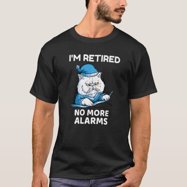 T-shirt Je suis retraitée Plus d'alarmes Sleepy Chat Homme (Devant)