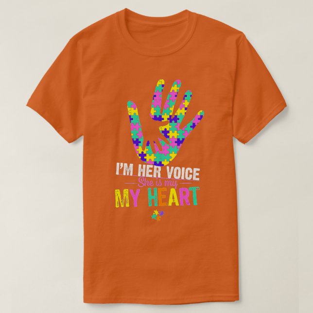 T-shirt Je suis sa voix elle est mon coeur Autisme maman r (Design devant)
