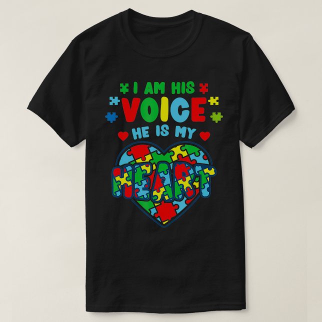 T-shirt Je Suis Sa Voix Il Est Mon Coeur Autisme Soyez pat (Design devant)