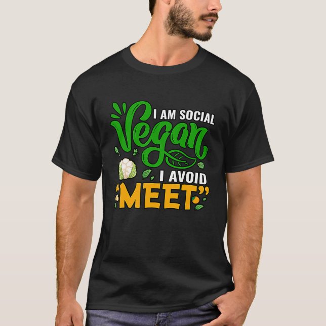 T-shirt Je suis social Vegan J'évite de rencontrer (Devant)