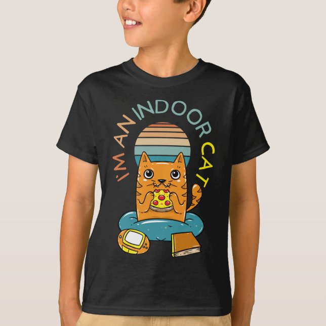 T-shirt Je suis un chat intérieur drôle de lecture Pizza j (Devant)