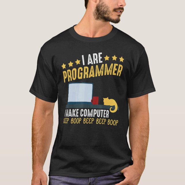 T-shirt Je suis un chat programmeur faisant la fête de l'o (Devant)