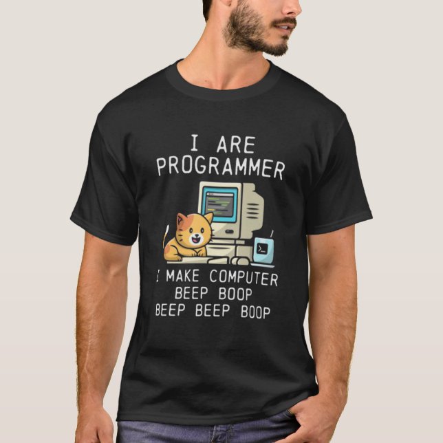T-shirt Je suis un chat programmeur, je fais des bips boop (Devant)