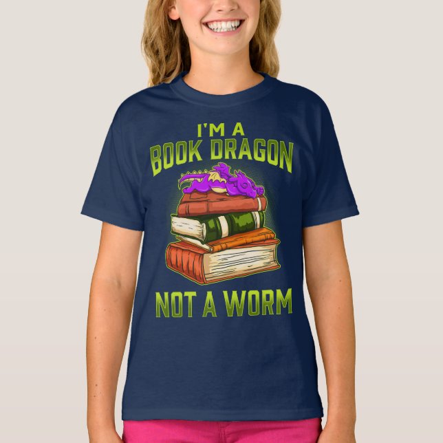 T-shirt Je suis un dragon de livre pas un ver (Devant)