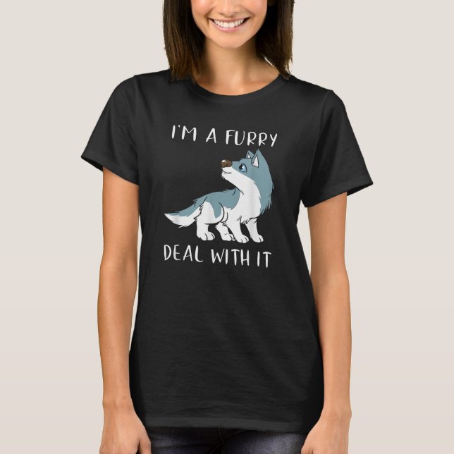 T-shirt Je suis un furry, fais avec, c'est mignon fandom f (Devant)