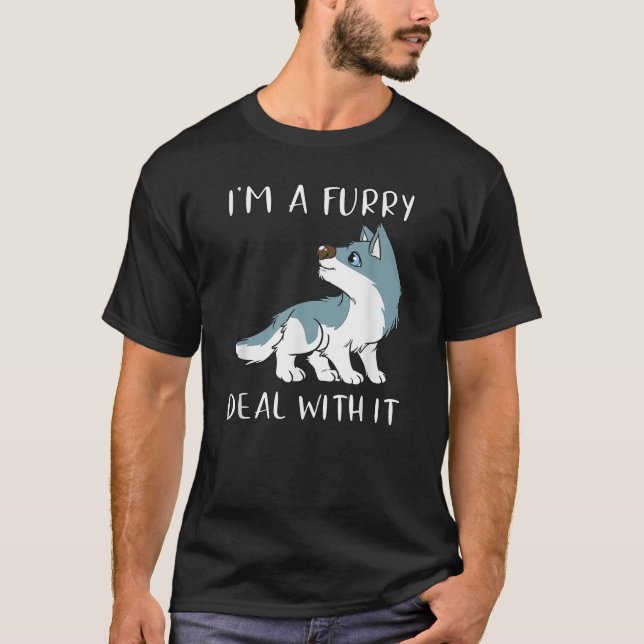 T-shirt Je suis un furry, fais avec, c'est mignon fandom f (Devant)