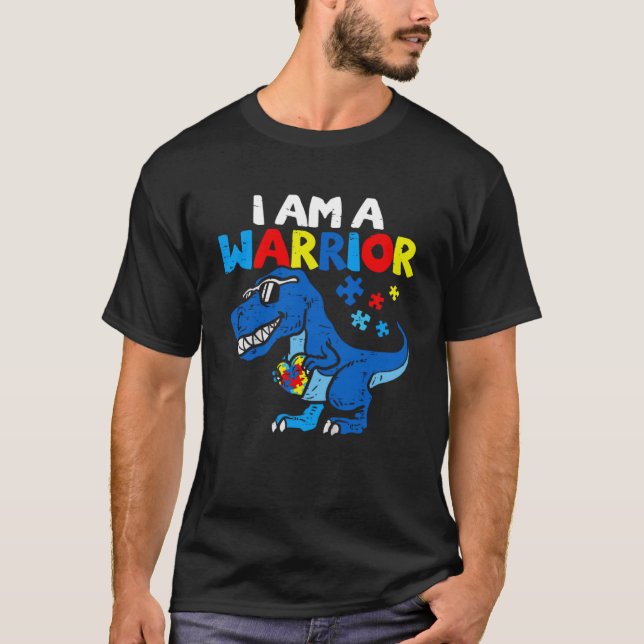 T-shirt Je Suis Un Guerrier Autisme Famille Dinosaure Auti (Devant)