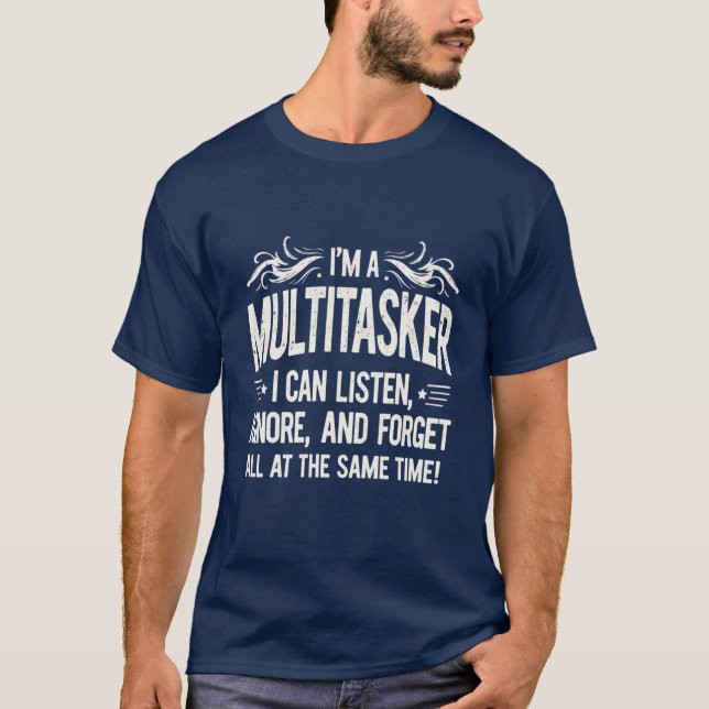 T-shirt Je suis un Multitaskois - Denim Blue Bold (Devant)